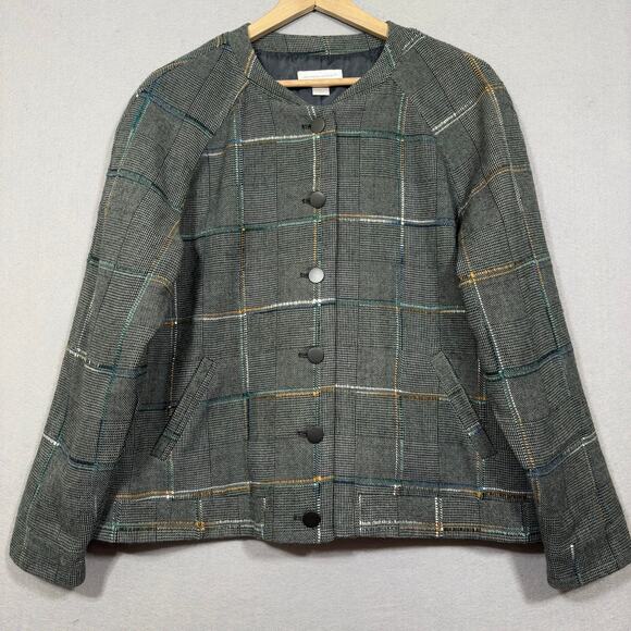 Christopher & Banks Jackets & Blazers - Christopher & Banks Jacket‎ L Gray Plaid Button Classic Heritage Quiet Luxury
